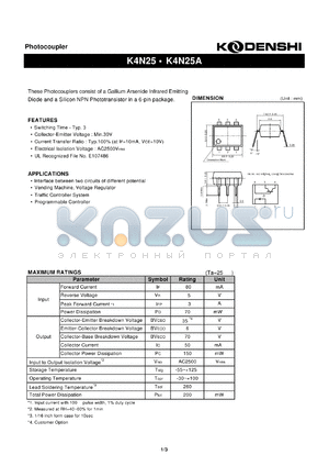 K4N25 datasheet - Photocoupler(These Photocouplers consist of a Gallium Arsenide Infrared Emitting)
