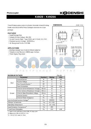 K4N29 datasheet - Photocoupler(These Photocouplers cosist of a Gallium Arsenide Infrared Emitting)