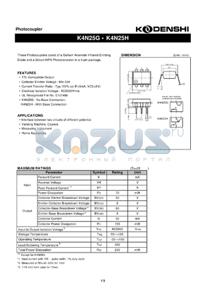 K4N25H datasheet - Photocoupler(These Photocouplers cosist of a Gallium Arsenide Infrared Emitting)