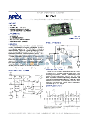 MP240 datasheet - POWER OPERATIONAL AMPLIFIER