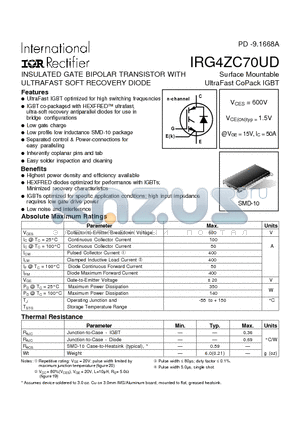 IRG4ZC70UD datasheet - INSULATED GATE BIPOLAR TRANSISTOR WITH ULTRAFAST SOFT RECOVERY DIODE