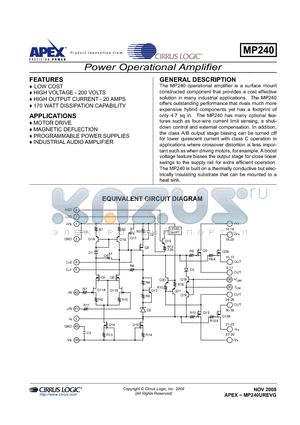 MP240 datasheet - Power Operational Amplifier