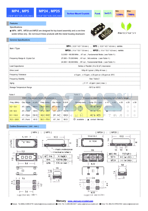 MP24 datasheet - Surface Mount Crystals