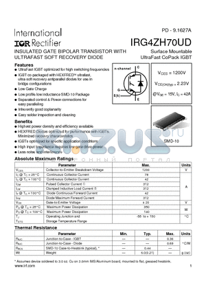 IRG4ZH70UD datasheet - INSULATED GATE BIPOLAR TRANSISTOR WITH ULTRAFAST SOFT RECOVERY DIODE