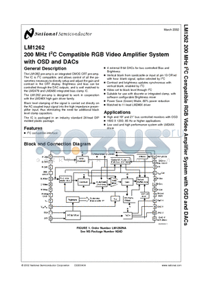 LM1262 datasheet - 200 MHz I2C Compatible RGB Video Amplifier System with OSD and DACs