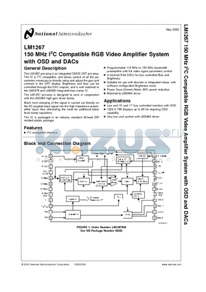 LM1267 datasheet - 150 MHz I2C Compatible RGB Video Amplifier System with OSD and DACs