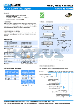 MP25 datasheet - Frequency range 3.20MHz to 70.0MHZ