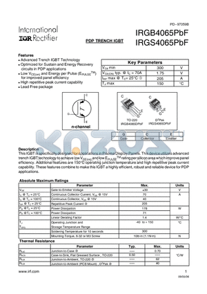 IRGB4065PBF datasheet - PDP TRENCH IGBT