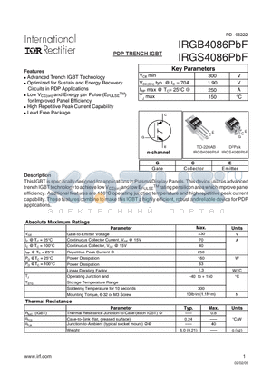 IRGB4086PBF datasheet - PDD TRENCH IGBT