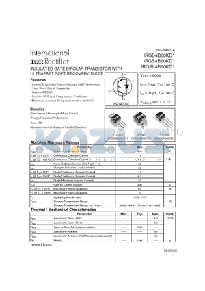 IRGB4B60KD1 datasheet - INSULATED GATE BIPOLAR TRANSISTOR WITH