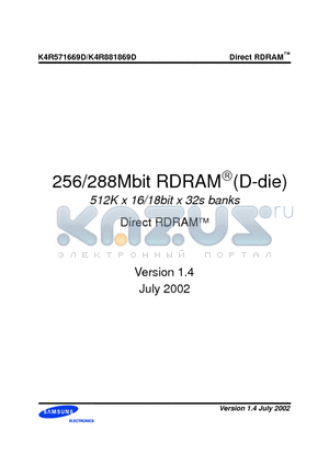 K4R881869D datasheet - 256/288Mbit RDRAM(D-die)