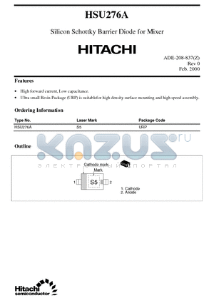 HSU276A datasheet - Silicon Schottky Barrier Diode for Mixer