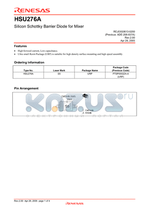 HSU276A datasheet - Silicon Schottky Barrier Diode for Mixer