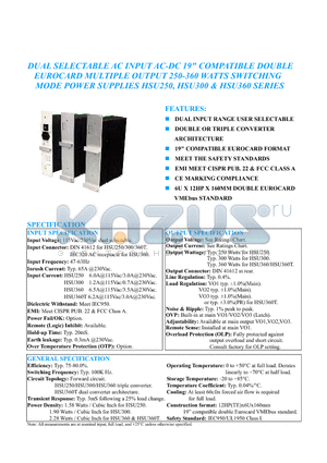 HSU250-T050DI datasheet - DUAL SELECTABLE AC INPUT AC-DC 19 COMPATIBLE DOUBLE