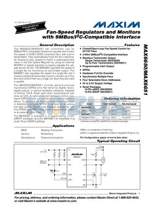 MAX6650EUB datasheet - Fan-Speed Regulators and Monitors with SMBus/I2C-Compatible Interface