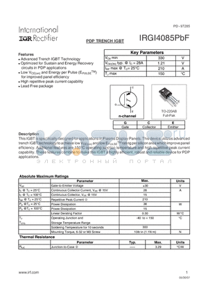 IRGI4085PBF datasheet - PDP TRENCH IGBT