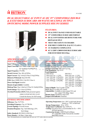 HSU393-Q050KKE datasheet - DUAL SELECTABLE AC INPUT AC-DC 19