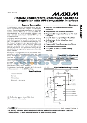 MAX6661 datasheet - Remote Temperature-Controlled Fan-Speed Regulator with SPI-Compatible Interface