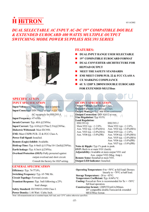 HSU393-J050EEEHKK datasheet - DUAL SELECTABLE AC INPUT AC-DC 19