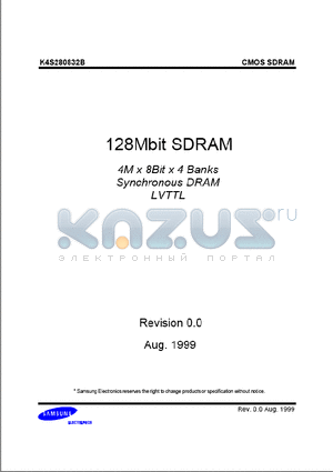 K4S280832B-TC10 datasheet - 4M x 8Bit x 4 Banks Sychronous DRAM