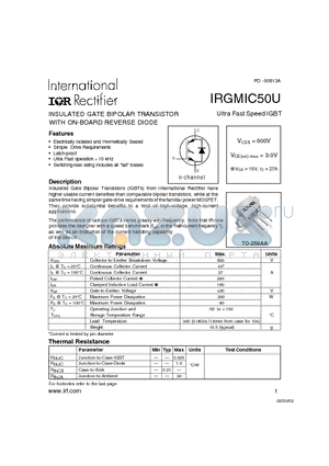 IRGMIC50U datasheet - Ultra Fast Speed IGBT