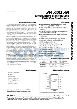 MAX6663AEE datasheet - Temperature Monitors and PWM Fan Controllers