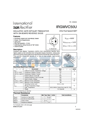 IRGMVC50U datasheet - INSULATED GATE BIPOLAR TRANSISTOR WITH ON-BOARD REVERSE DIODE