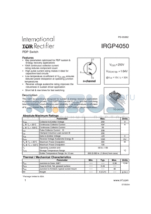 IRGP4050 datasheet - PDP Switch