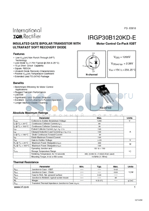 IRGP30B120KD-E datasheet - INSULATED GATE BIPOLAR TRANSISTOR WITH ULTRAFAST SOFT RECOVERY DIODE