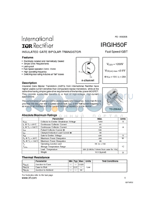 IRGIH50F datasheet - INSULATED GATE BIPOLAR TRANSISTOR