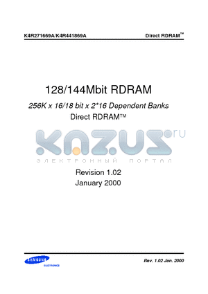 K4R441869A-NMCK8 datasheet - 256K x 16/18 bit x 2*16 Dependent Banks Direct RDRAMTM