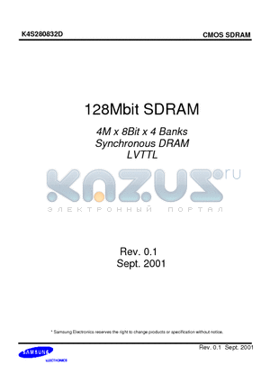 K4S280832D-TC/L1H datasheet - 128Mbit SDRAM (4M x 8Bit x 4 Banks Synchronous DRAM)