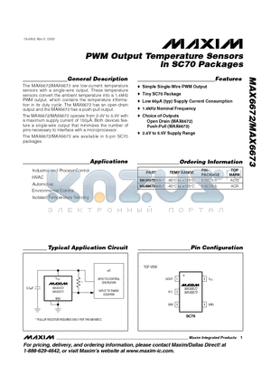 MAX6673 datasheet - PWM Output Temperature Sensors in SC70 Packages