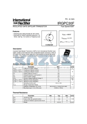 IRGPC30F datasheet - INSULATED GATE BIPOLAR TRANSISTOR