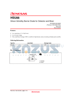 HSU88 datasheet - Silicon Schottky Barrier Diode for Detector and Mixer