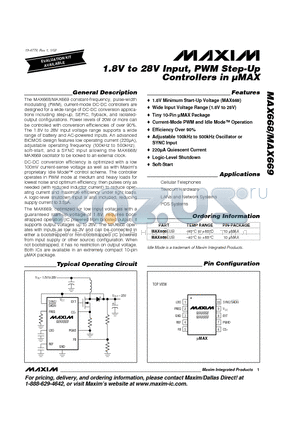 MAX668 datasheet - 1.8V to 28V Input, PWM Step-Up Controllers in lMAX