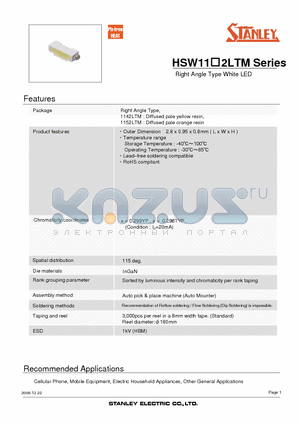 HSW1152LTM datasheet - Right Angle Type White LED