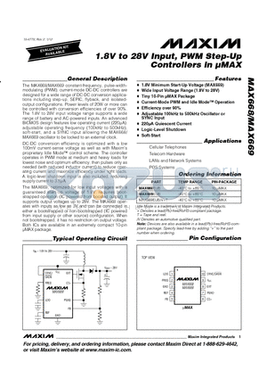 MAX668 datasheet - 1.8V to 28V Input, PWM Step-Up Controllers in lMAX