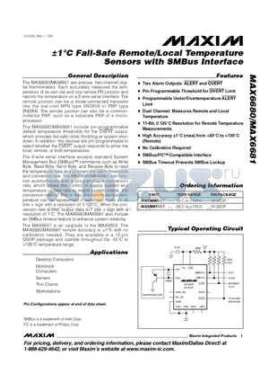 MAX6681 datasheet - a1`C Fail-Safe Remote/Local Temperature Sensors with SMBus Interface