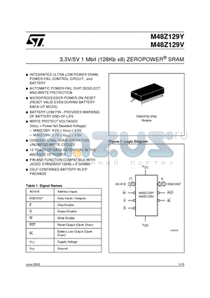 M48Z129VPM datasheet - 3.3V/5V 1 Mbit 128Kb x8 ZEROPOWER SRAM