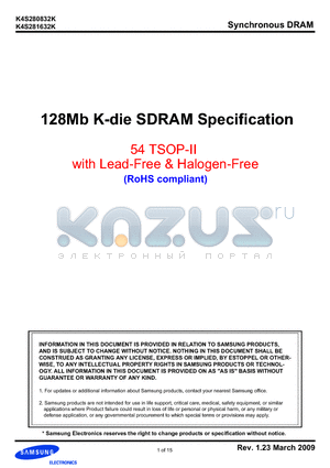 K4S281632K-UC/L75 datasheet - 128Mb K-die SDRAM Specification