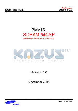 K4S281633D-N1L datasheet - 8Mx16 SDRAM 54CSP