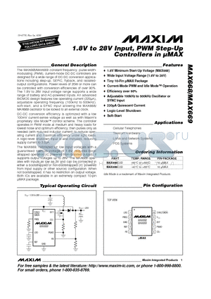 MAX668EUB datasheet - 1.8V to 28V Input, PWM Step-Up Controllers in lMAX