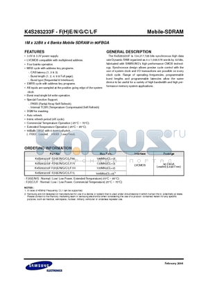 K4S283233F-G datasheet - 1M x 32Bit x 4 Banks Mobile SDRAM in 90FBGA