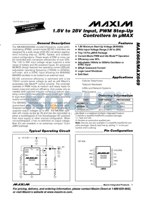 MAX668EUB datasheet - 1.8V to 28V Input, PWM Step-Up Controllers in lMAX