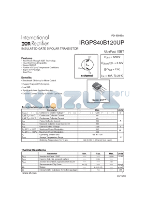 IRGPS40B120UP datasheet - INSULATED GATE BIPOLAR TRANSISTOR
