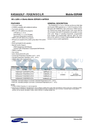 K4S28323LF-HER75 datasheet - 1M x 32Bit x 4 Banks Mobile SDRAM in 90FBGA