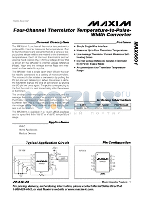 MAX6691MUB datasheet - Four-Channel Thermistor Temperature-to-Pulse- Width Converter