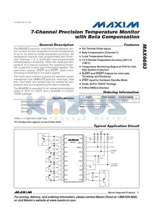 MAX6693UP9A datasheet - 7-Channel Precision Temperature Monitor with Beta Compensation
