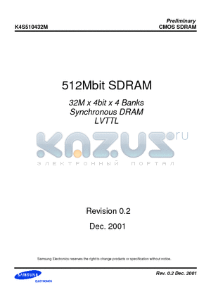 K4S510432M-TL75 datasheet - 512Mbit SDRAM 32M x 4bit x 4 Banks Synchronous DRAM LVTTL